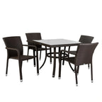 Java Bistro 5-Piece Rattan Dining Set – Square Glass Edition